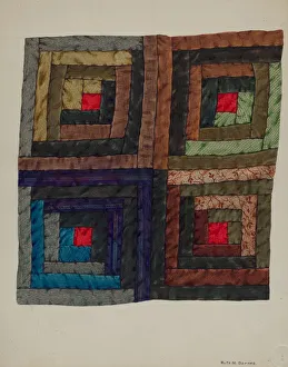 Barnes Ruth M Prints: Log Cabin Quilt, c. 1937. Creator: Ruth M Barnes