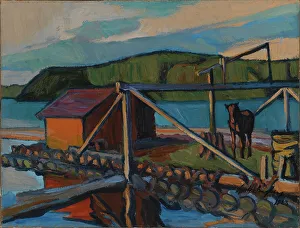 Floating Prints: Log Driving Raft, 1923. Creator: Gabriel Engberg