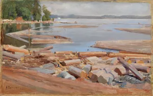 Deforestation Prints: Log Raft, 1886. Creator: Albert Edelfelt