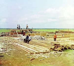 Group Portraits Prints: Log sawing, Kuzminskoy, 1912. Creator: Sergey Mikhaylovich Prokudin-Gorsky