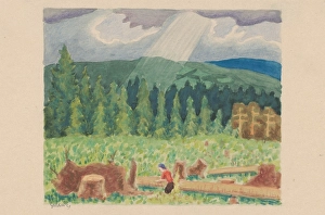 Logging Prints: Logging Mill, 1920-1930. Creator: Mikulas Galanda