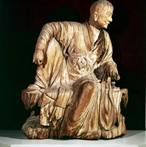 Lohan Prints: A Lohan (Disciple of Buddha), Chinese woodcarving, 14th century