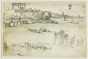 Parchment Animal Material Prints: Loire landscape with the castles Saumur and Montsoreau, 1600-1650. Creator: Anon