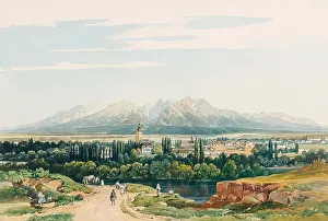Watercolor On Paper Prints: Lomnitz Castle and the Tatra Mountains in Hungary, (around 1861?). Creator: Thomas Ender
