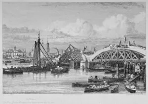Under Construction Gallery: London Bridge under construction, 1827. Artist: George Cooke