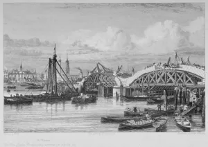 Under Construction Gallery: London Bridge under construction, 1827. Artist: George Cooke
