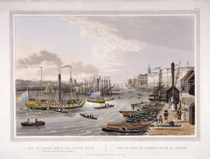 Custom House Prints: London Bridge (Old), London, 1820. Artist: Robert Havell