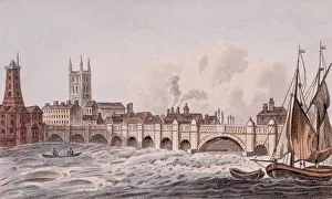 Hassall Prints: London Bridge (old), London, 1823. Artist: John Hassall