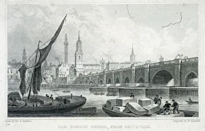 Freight Prints: London Bridge (old), London, c1750
