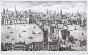 Visscher Prints: London Bridge (old), London, c1830. Artist: R Martin