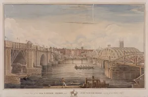 Yates Prints: London Bridge (old and new), London, 1827. Artist: G Yates