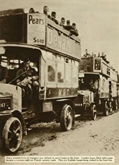 London buses taking Scottish troops to the front, First World War, 1914, (1935). Creator: Unknown