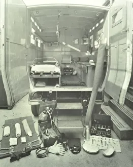 Stretcher Collection: London County Council ambulance interior and equipment, 1925