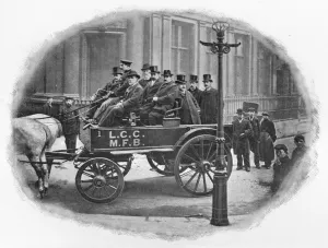Sims Prints: London County Council Fire Brigade Committee starting on an inspection, c1903 (1903)