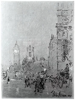 Horsedrawn Collection: London, Evening, 1897. Creator: Frederick Childe Hassam
