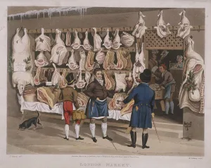 Butchers Prints: London Market; a butchers shop, 1822. Artist: Matthew Dubourg