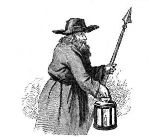 London nightwatchman going through the streets with his pike and lantern, 1569