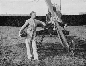 Brock Gallery: London-Paris Air Race: the winner, Mr WL Brock, the American racing pilot, 1914, (1934)
