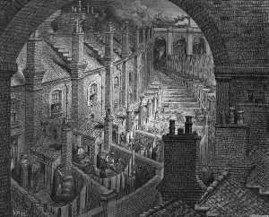 Chimney Prints: Over London by Rail, 1872. Artist: Adolphe Francois Pannemaker