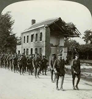 London Territorials on the march, La Bassee Road, northern France, World War I, 1914-1918. Artist: Realistic Travels Publishers