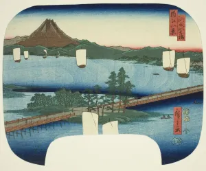 Long Bridge at Seta (Seta no nagahashi), from the series Eight Views of Omi (Omi hakkei), 1852. Creator: Ando Hiroshige. Long Bridge at Seta (Seta no nagahashi), from the series Eight Views of Omi (Omi hakkei), 1852