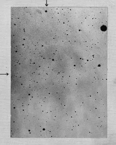 Long exposure of star field showing track of the asteroid Sappho against points of stars Long exposure of star field showing track of the asteroid Sappho against points of stars