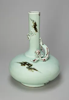 Qianlong Period Prints: Long-Necked Vase with Encircling Dragon, Qing dynasty, Qianlong reign mark and period