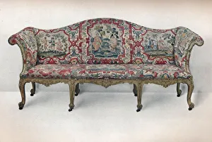 Serpentine Prints: Long Upholstered Sofa: Serpentine-Shaped, Carved and Gilt, c1750