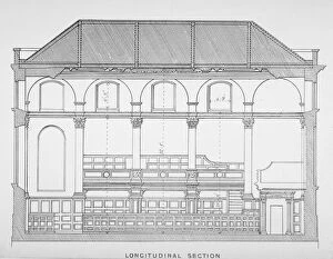 Clayton Gallery: Longitudinal section of the Church of St Clement, Eastcheap, City of London, 1860