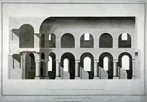 Basire Gallery: Longitudinal section of St Johns Chapel in the White Tower, Tower of London, 1815