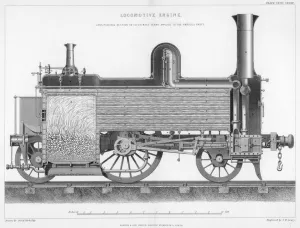 Boiler Prints: Longitudinal section of a typical British passenger steam locomotive, 1888