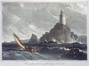 The Longships Lighthouse off the Lands End, Cornwall, 1814. Artist: William Daniell