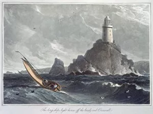 Cornish Gallery: The Longships Lighthouse off the Lands End, Cornwall, 1814. Artist: William Daniell