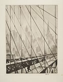 Cables Collection: Looking Through Brooklyn Bridge, pub. 1921. Creator: Christopher Richard Wynne Nevinson 