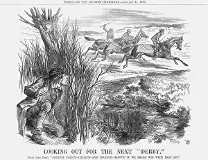 Edward Henry Stanley Gallery: Looking Out for The Next Derby, 1863. Artist: John Tenniel