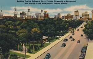 Tampa Gallery: Looking East on Lafayette Street, Tampa University and skyline, Tampa, Florida, c1940s