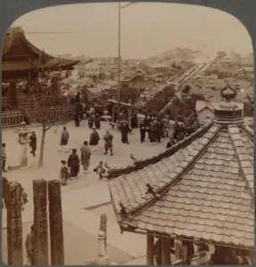 Looking east from Miidera temple over Otsu and its canal to serene Lake Biwa, Japan, 1904