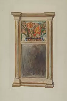 Decorated Gallery: Looking Glass with Decorated Glass Panel, c. 1939. Creator: Carl Strehlau