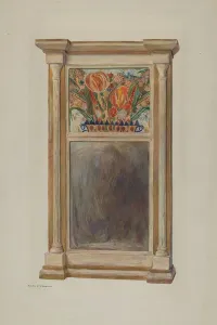 Panelled Prints: Looking Glass with Decorated Glass Panel, c. 1939. Creator: Carl Strehlau