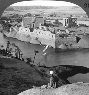 Stereoscopic Collection: Looking down on the island of Philae and its temples, Egypt, 1905.Artist: Underwood & Underwood