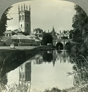 College Prints: Looking Northeast from the River Cherwell to the Tower of Magdalen College, Oxford