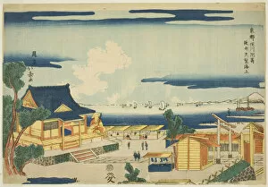 Rooftops Gallery: Looking out to Sea from the Benten Shrine at Susaki in Fukagawa (Fukagawa Susaki... c. 1789 / 1818)