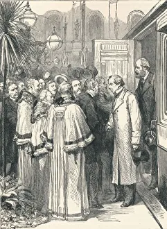Disraeli Prints: Lord Beaconsfield and Lord Salisbury at Charing Cross Railway Station, 1896