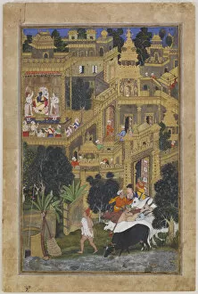 Mughal School Gallery: The Lord Krishna in the Golden City, ca 1586. Artist: Kalan, Kesav (active End of 16th cen.)