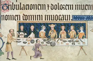 Psalter Prints: The Lord of the Manor dining with his family, c1300-c1340. Creator: Unknown