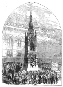 Water Supply Prints: The Lord Mayor opening the new drinking-fountain at Bow, 1872. Creator: Unknown