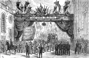 Londoners Prints: The Lord Mayor's Procession: the Fire Brigade passing the Arch in Lothbury, 1881