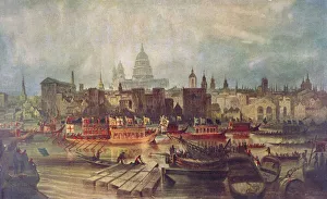 Pauls Cathedral Prints: The Lord Mayors procession by water to Westminster, London, c1820