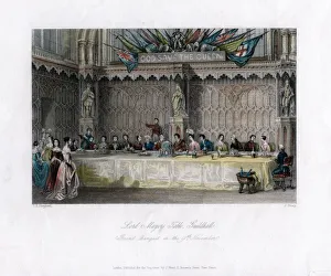 The Lord Mayors table, grand banquet, Guildhall, City of London, 19th century Artist: J Shury