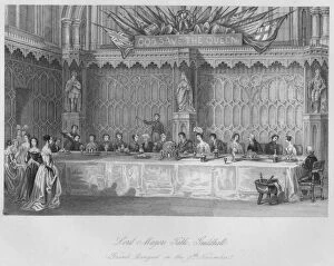 Shury Collection: Lord Mayors Table, Guildhall. Grand Banquet on the 9th November, c1841. Artist: John Shury